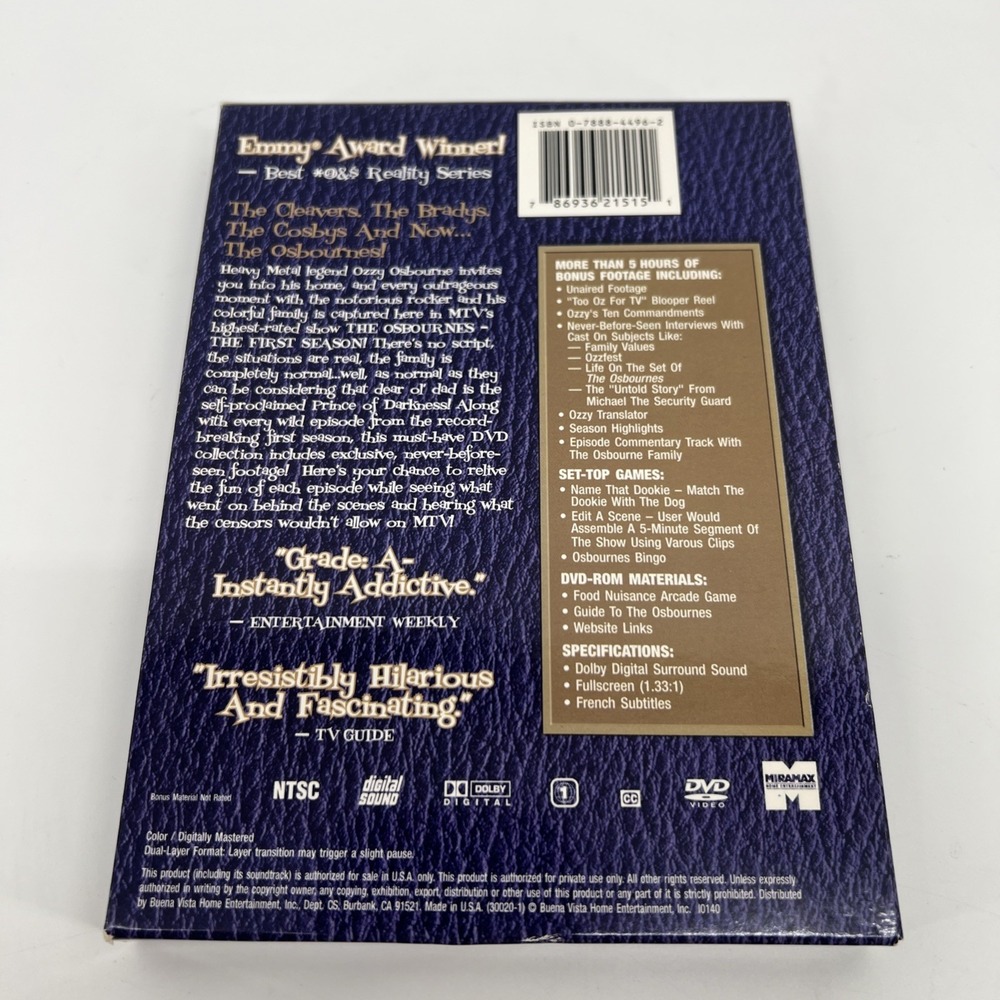 The Osbournes: Season 1 (Uncensored), 2-Disc,DVD Set, VG Condition,Slip Cover - Picture 4 of 4